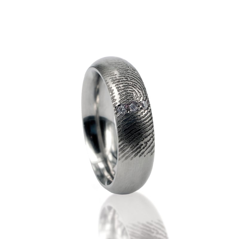 Vingerafdruk Ring RVS met 3 Pave gezette Zirkonia 0115-03R