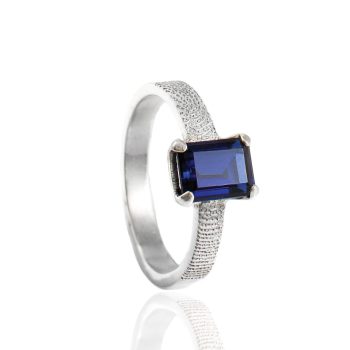 Vingerafdruk Ring met Rechthoekige Saffier Zilver 0182-00Z