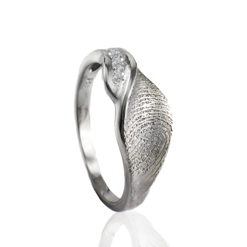 Design Ring sterling zilver met Vingerafdruk en 3 pave gezette Zirkonia 0160-03Z