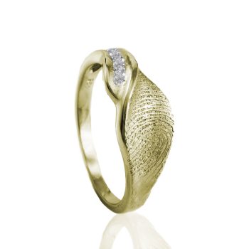 Designer Ring met Vingerafdruk en 3 Pave Gezette Zirkonia Goud 0160-03G