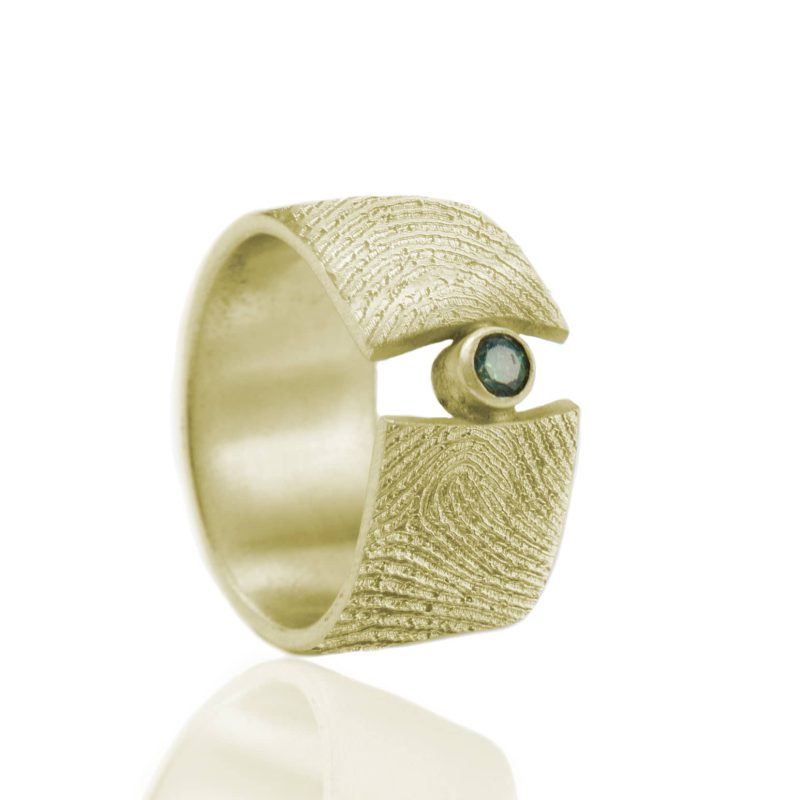 Vingerafdruk Ring met Zetkast en Smaragd 3 mm Goud 0183-00G