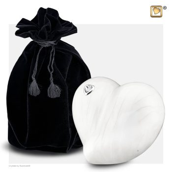 LoveHeart Child Urn Pearl White & Polished Silver tint with Swarovski P1003