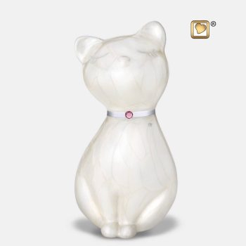 PrincessCat Pet Urn Pearl White & Bru Pewter w/Swarovski P263