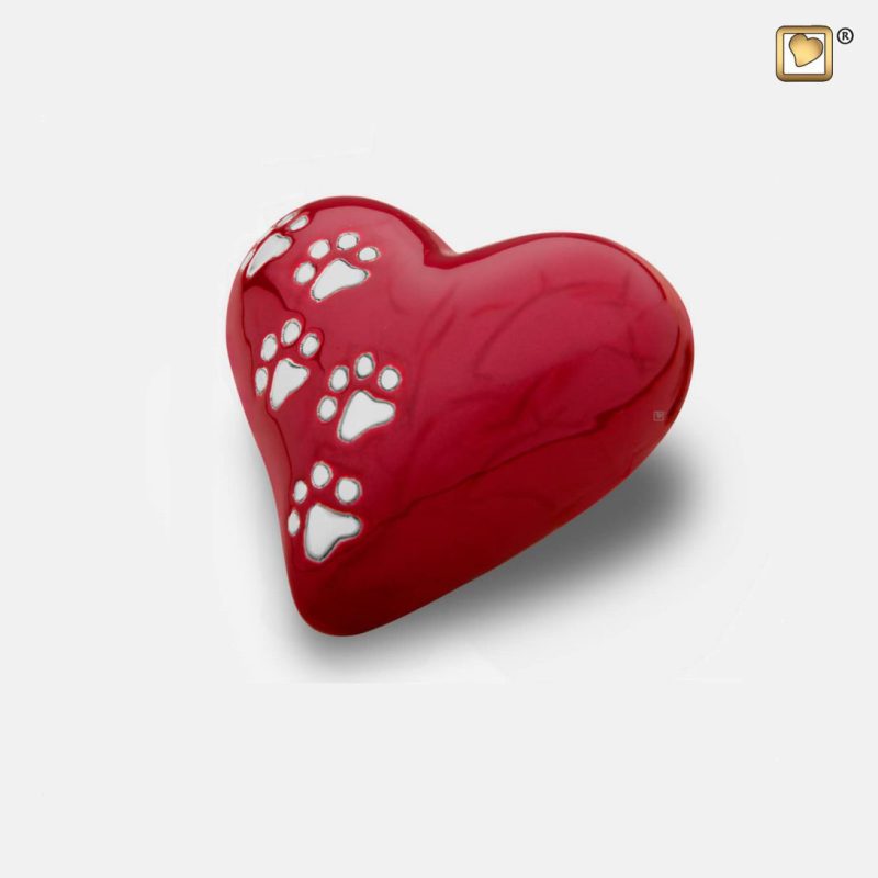Heart Pet Urn Pearl Red & Polished Silver Small P637S
