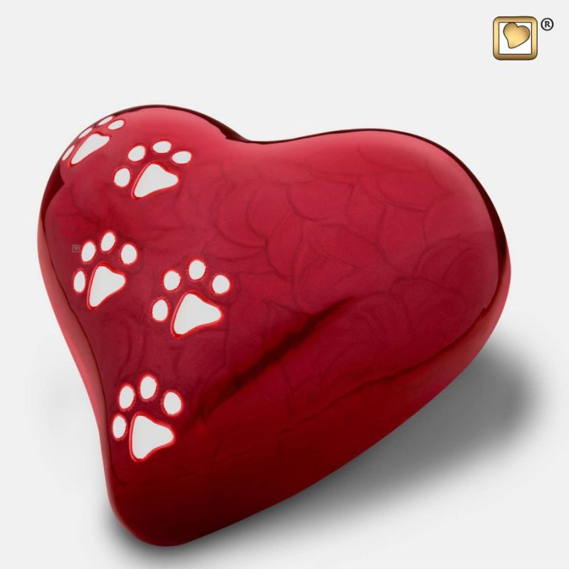 Heart Pet Urn Pearl Red & Polished Silver Large P637L