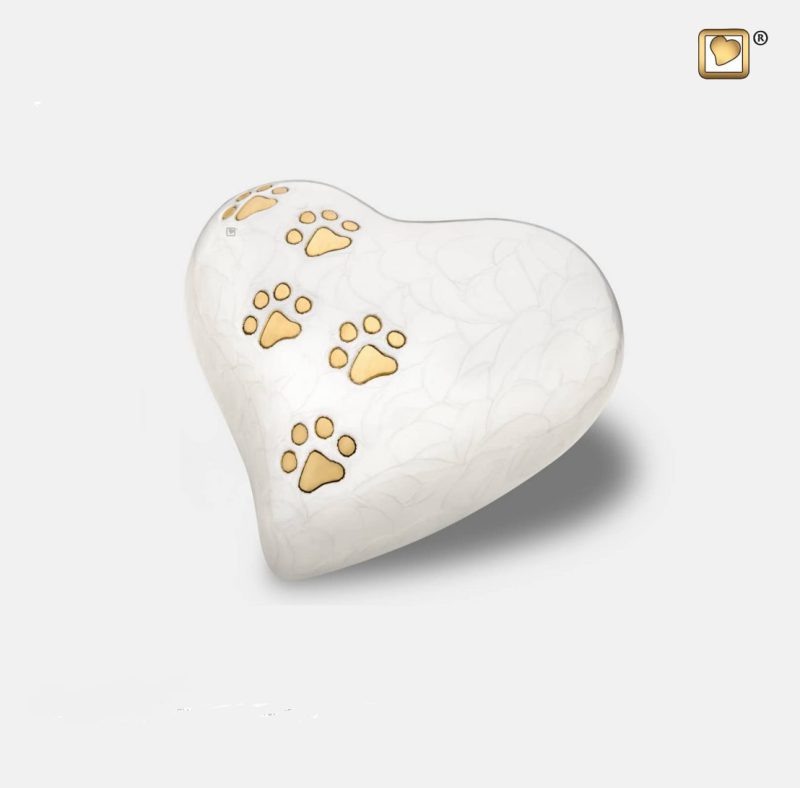 Heart Pet Urn Pearl White & Brushed Gold Small P638S