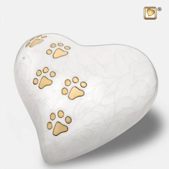 Heart Pet Urn Pearl White & Brushed Gold Large