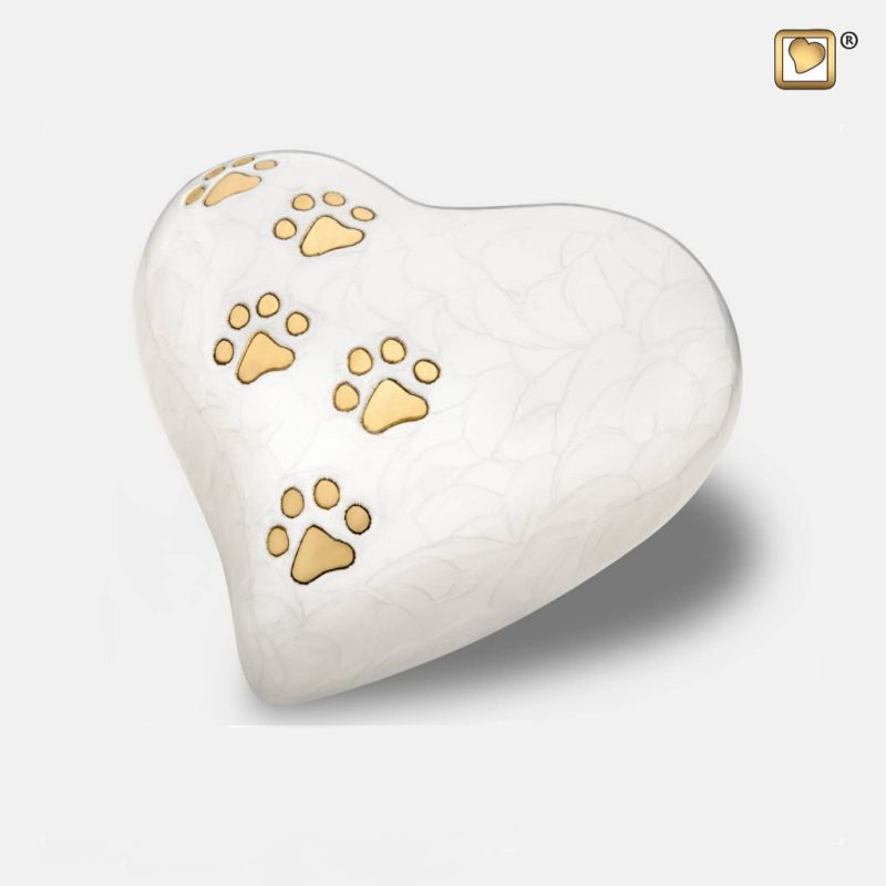 Heart Pet Urn Pearl White & Brushed Gold Medium