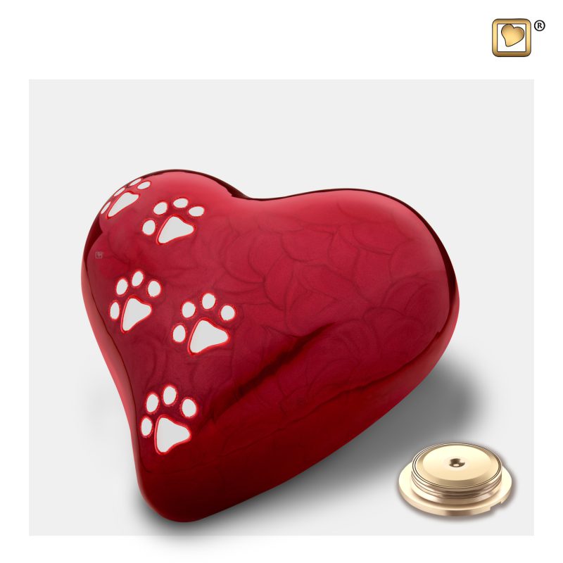 Dieren urn - Heart 0,45 liter Pearl red Polished silver Medium P637M
