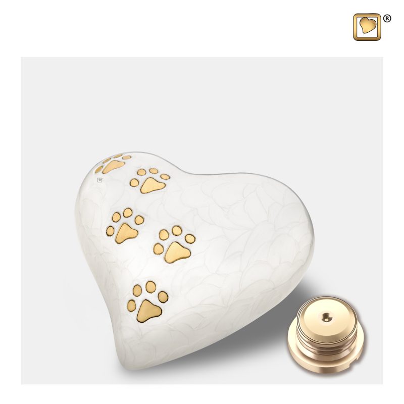 Dieren urn - Heart 0,45 liter Pearl white Brushed gold Medium