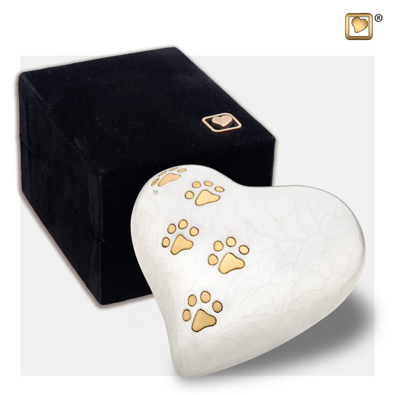 Dieren urn - Heart Pearl white Brushed gold P638K, P638M, P638L