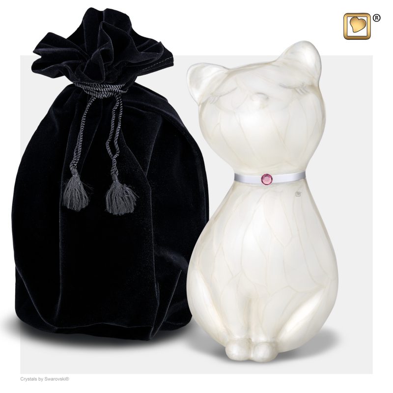 PrincessCat Pet Urn Pearl White and Brushed Pewter with Swarovski P263_v