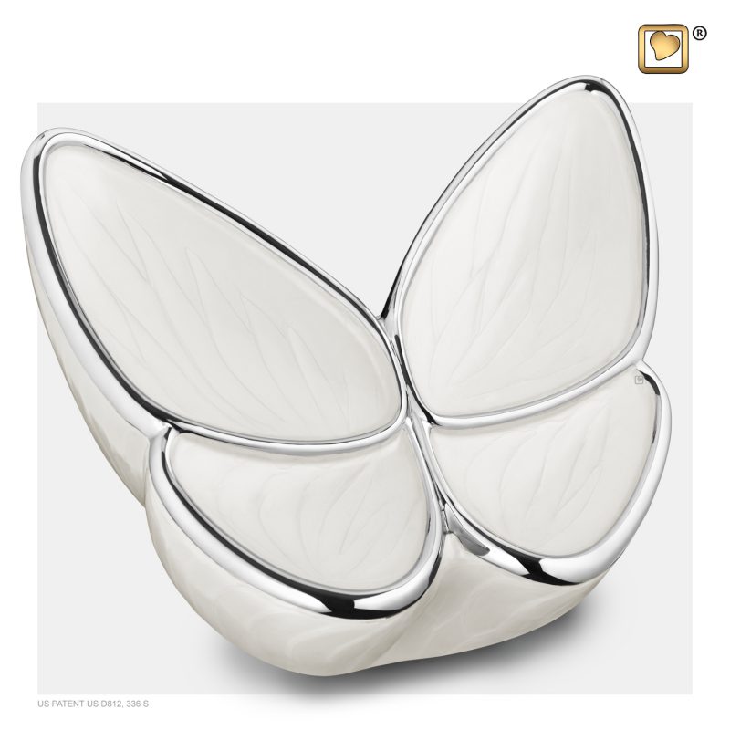 Wings of Hope Adult Urn Pearl White & Polished Silver A1042
