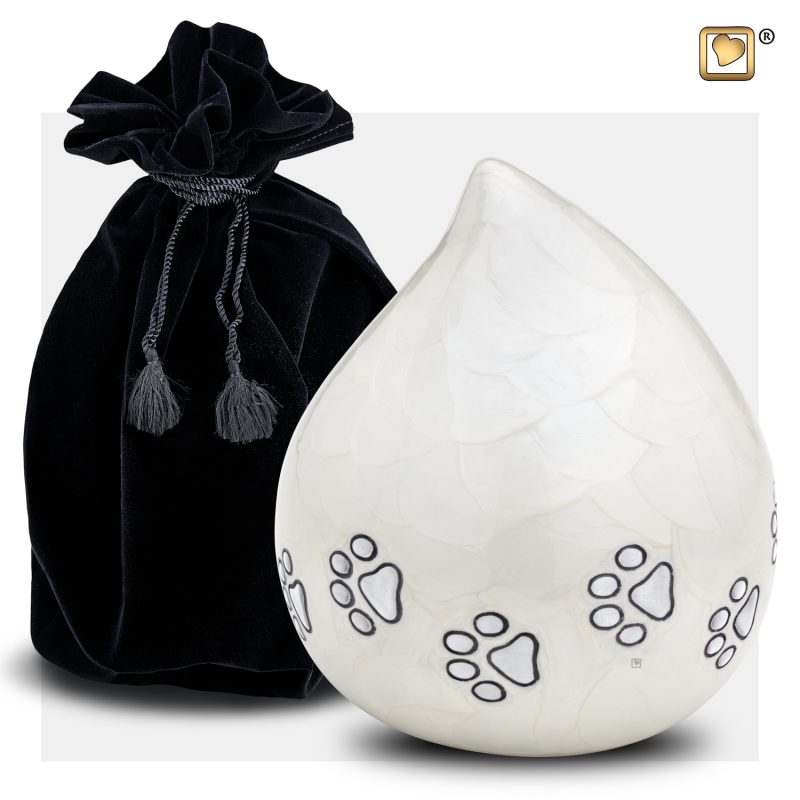 LoveDrop Pet Urn Pearl White & Bru Pewter P635_v