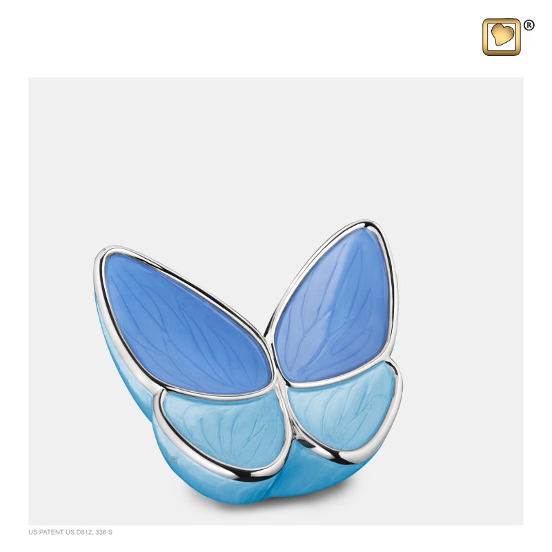 Urn vlinder - Wings of Hope 0,045 liter Pearl blue Polished silver tint Small K1041