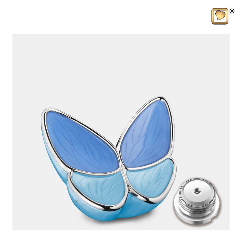 Urn vlinder - Wings of Hope 0,045 liter Pearl blue Polished silver Small K1041