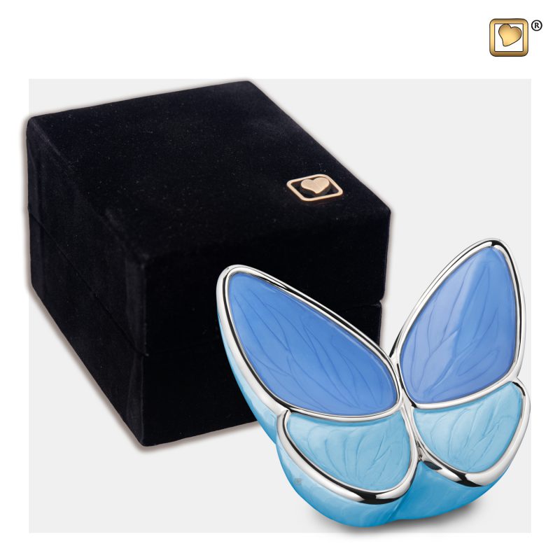 Urn vlinder - Wings of Hope 0,045 liter Pearl blue Polished silver Small K1041