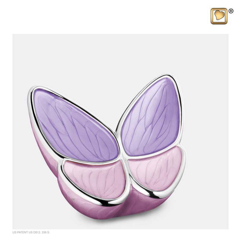 Urn vlinder - Wings of Hope 0,40 liter Pearl lavender Polished silver tint Medium M1040