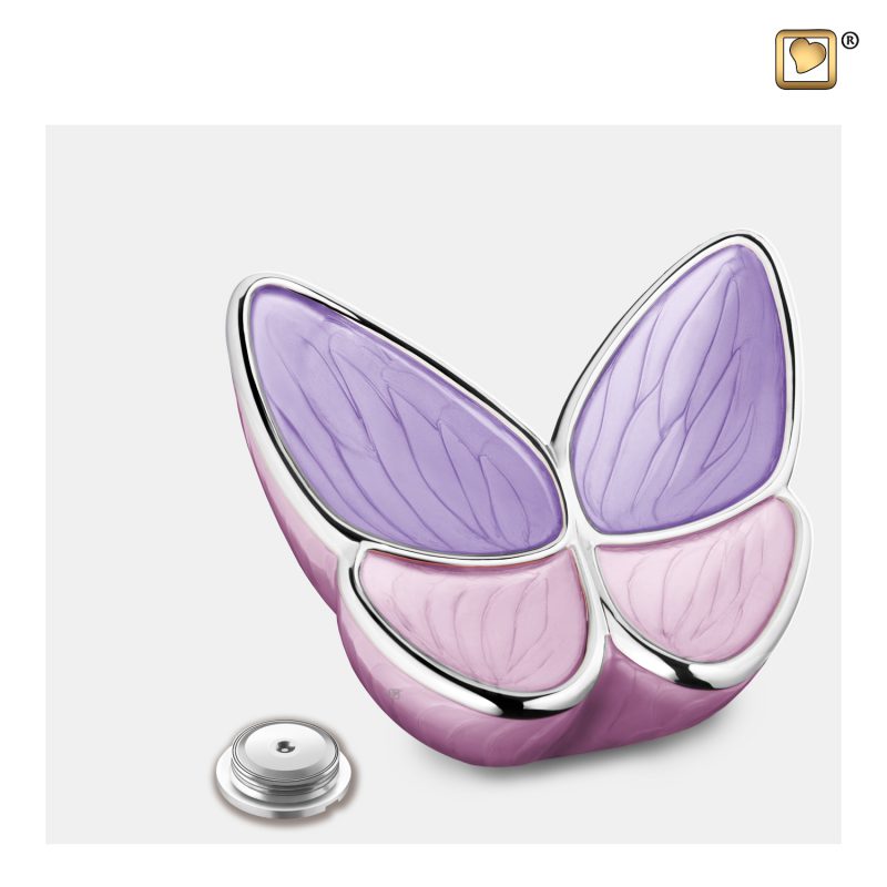 Urn vlinder - Wings of Hope 0,40 liter Pearl lavender Polished silver Medium M1040