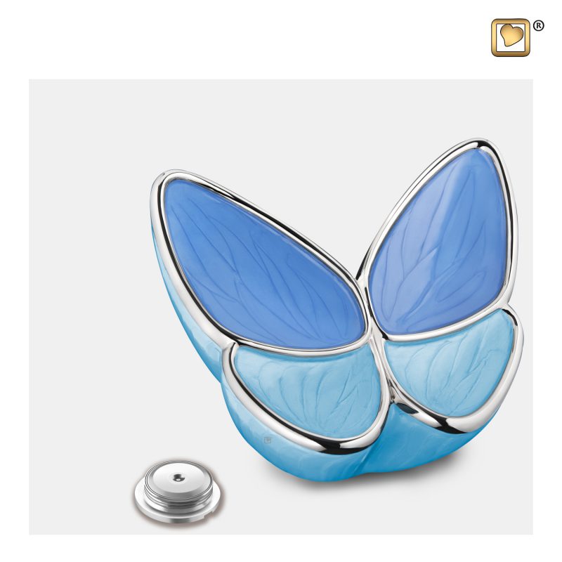 Urn vlinder - Wings of Hope 0,40 liter Pearl blue Polished silver Medium M1041
