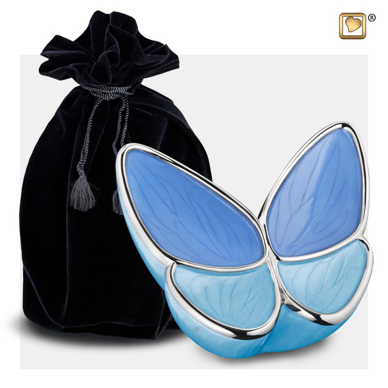 Urn vlinder - Wings of Hope 0,40 liter Pearl blue Polished silver Medium M1041