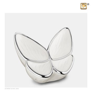 Urn vlinder - Wings of Hope 0,40 liter Pearl white Polished silver Medium M1042