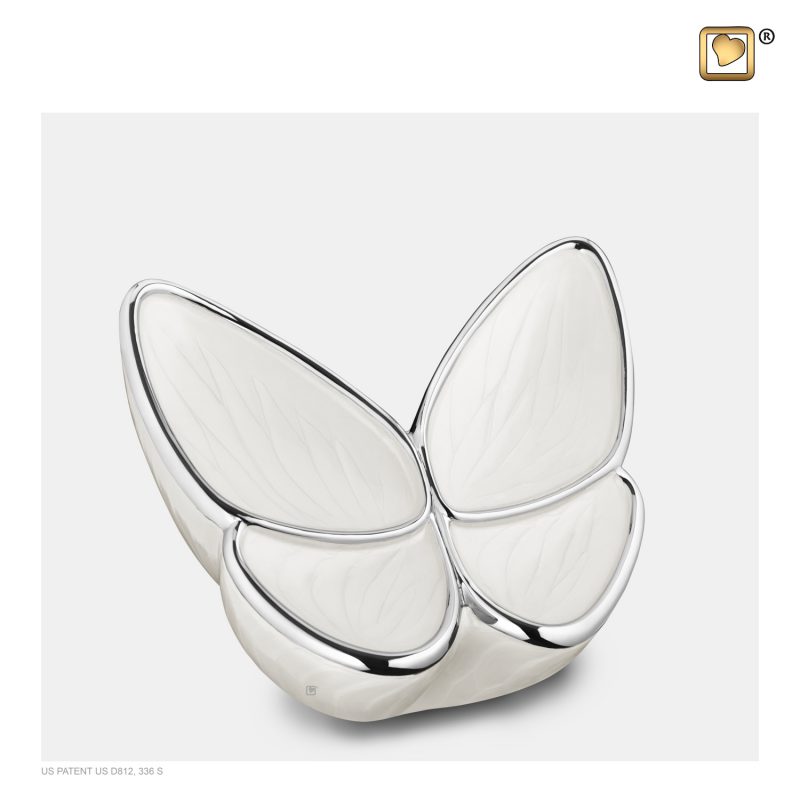 Urn vlinder - Wings of Hope 0,40 liter Pearl white Polished silver tint Medium M1042