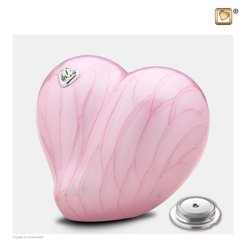 P1001 - Kleine urn hart - Heart Swarovski 0,65 liter Pearl pink