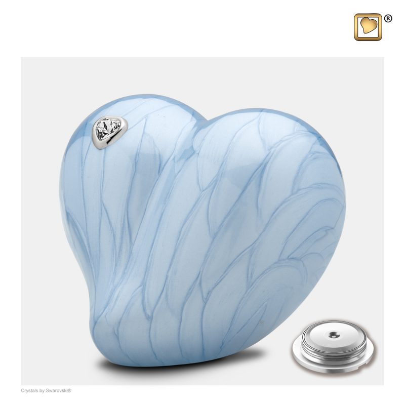 P1002 - Kleine urn hart - Heart Swarovski 0,65 liter Pearl blue