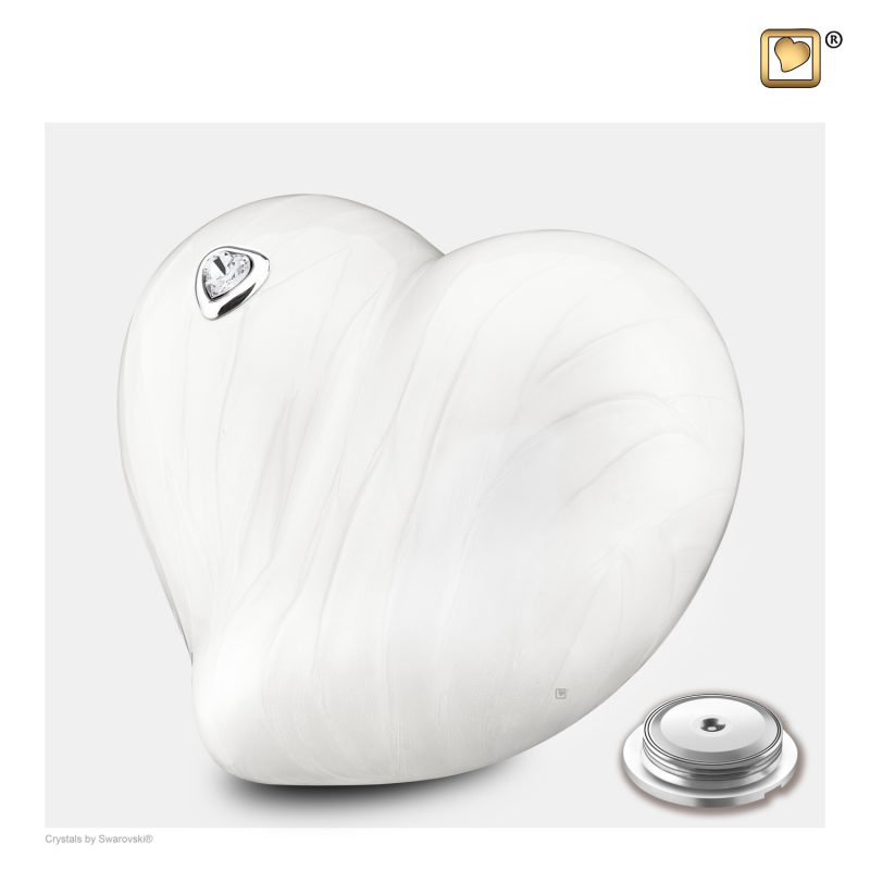 P1003 - Kleine urn hart - Heart Swarovski 0,65 liter Pearl white