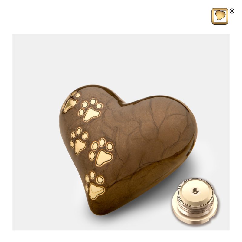 P6391K_c - Dieren urn - Heart 0,045 liter Pearl bronze Brushed gold Small