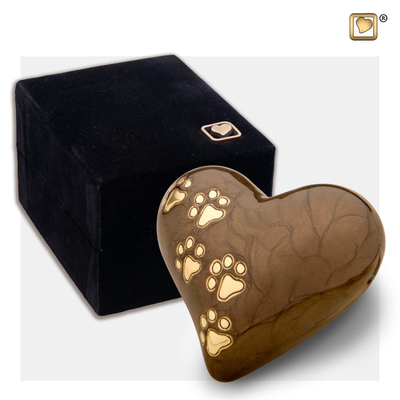 P6391K_c - Dieren urn - Heart 0,045 liter Pearl bronze Brushed gold Small
