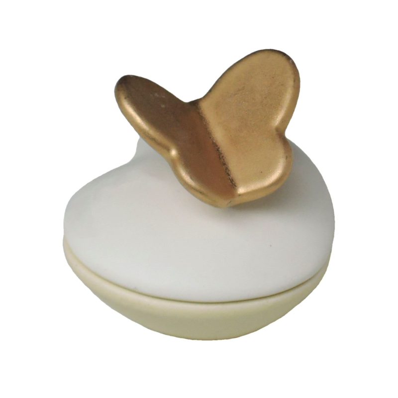 Mini urn - Hartje met vlinder gepersonaliseerd met naam wit creme en goud mn002.20-40+vlinder