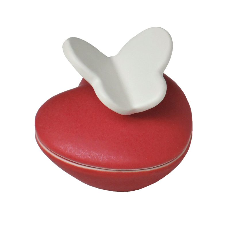 Mini urn – Hartje met vlinder 0,012 liter rood wit mn002.65+vl.20