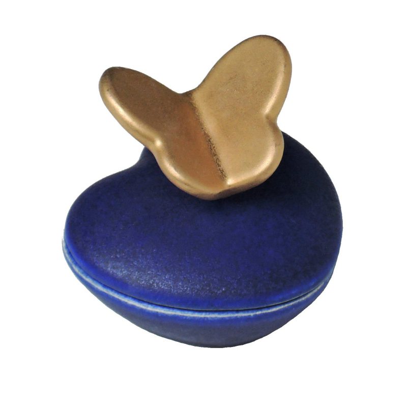 Mini urn – Hartje met vlinder 0,012 liter donkerblauw goud mn002.88+vl.200