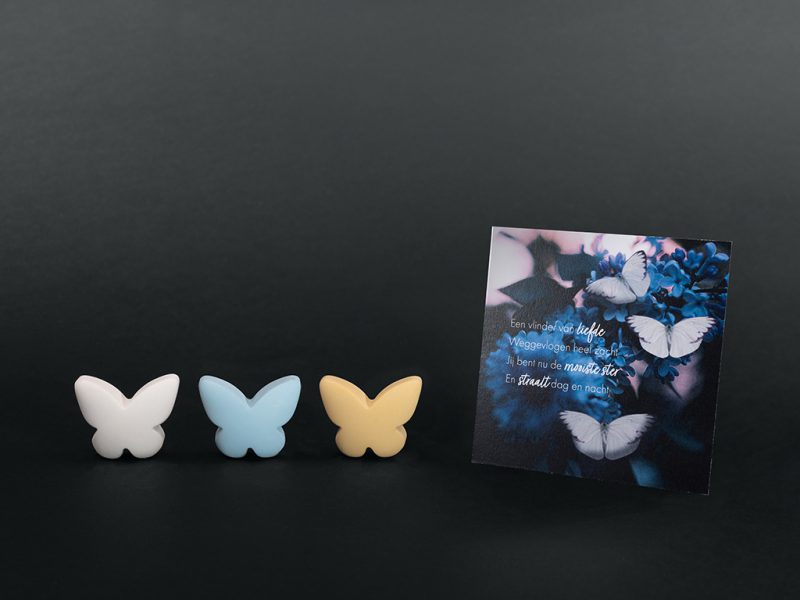 Troostbox gedenksteen klein – Vlinder mix blauw | Limited Edition