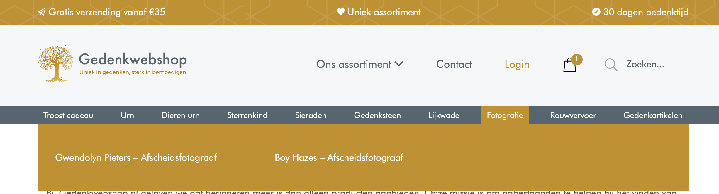 Vermelding van uitvaartprofessionals op Gedenkwebshop.nl | Adverteren op Gedenkwebshop.nl